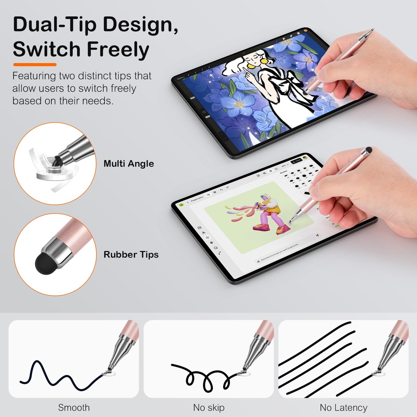 2-Pack Tablets Stylus Pen for All Touchscreen with Precision Disc Tip, 2-in-1 Universal Stylus Compatible with Android, iOS, Surface, and Phone