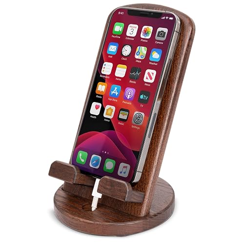 TESLYAR Wood Cell Phone Stand - Elegant Phone Holder for Nightstand & Desk | Portable Office Gift for Men, Dad & Husband | Compatible with iPhone