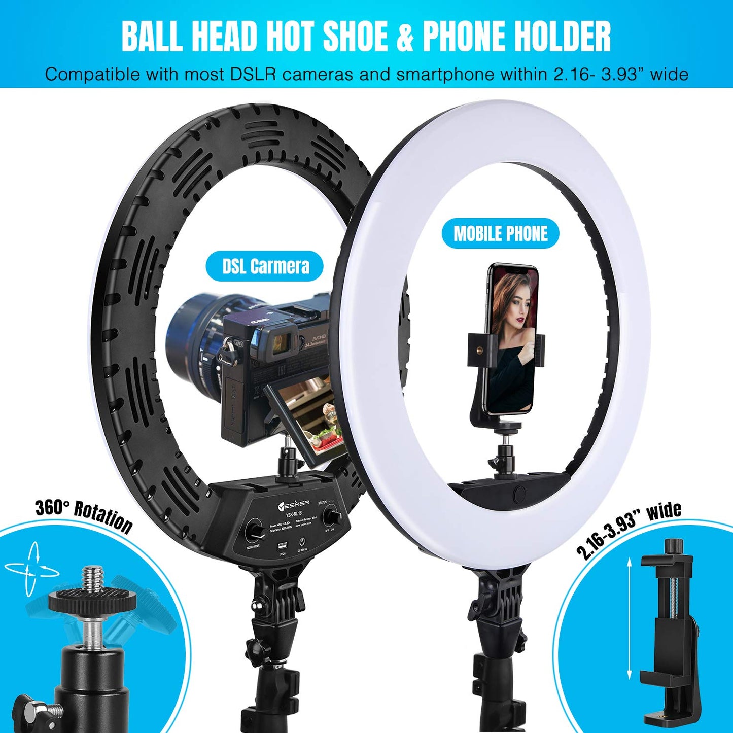 Ring Light 18 Inch LED Ringlight Kit with 73 inch Tripod Stand with Phone Holder Adjustable 3200-6000k Color Temperature Circle MUA Lighting