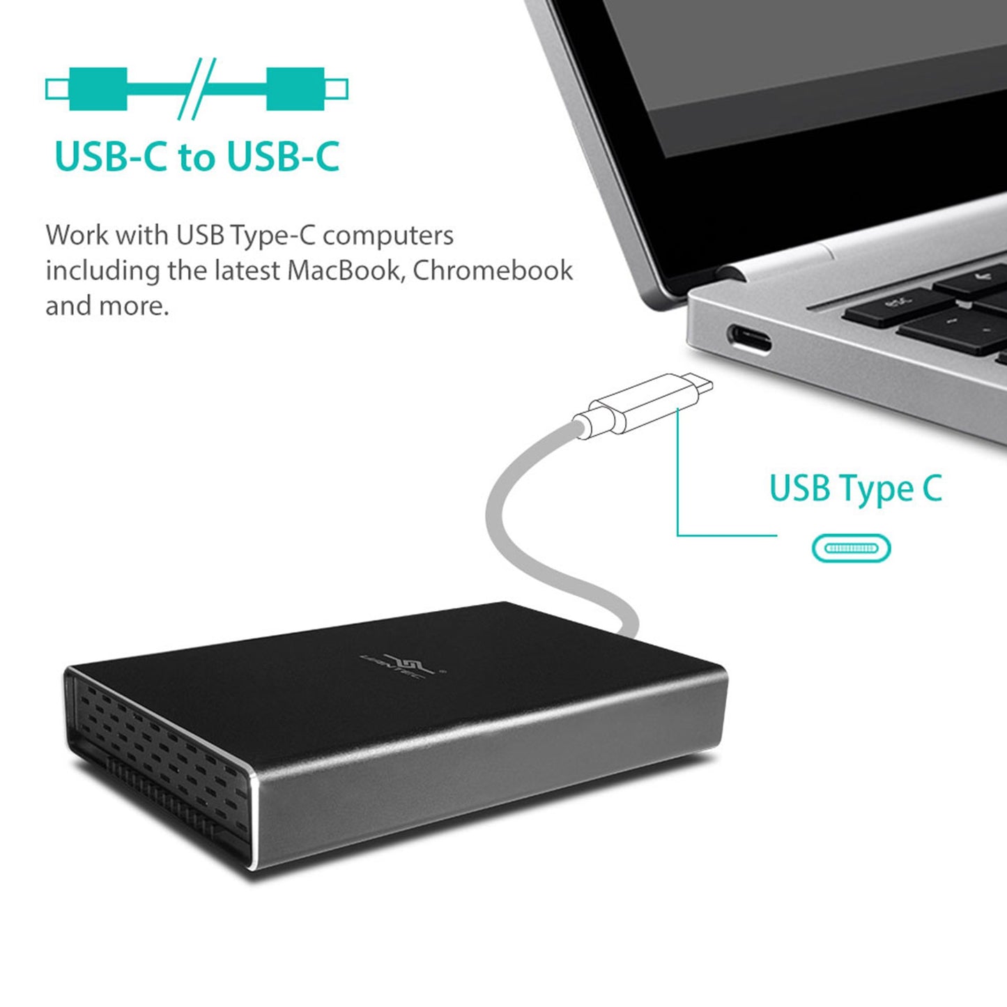 Vantec NexStar Gx USB 3.1 Gen 2 Type-C 2.5” SATA SSD/HDD Enclosure for 9.5mm & 7mm Height Drive; Comes with C to C and C to A Cable; Aluminum Casing