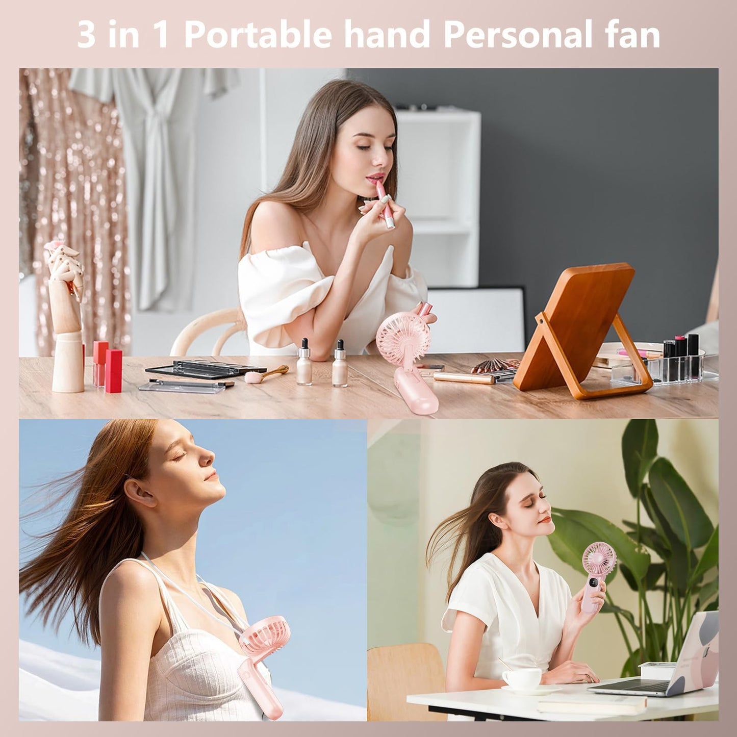 xigmer Portable Fan, 2-Pack Small Handheld Travel Fans, Pink & Purple
