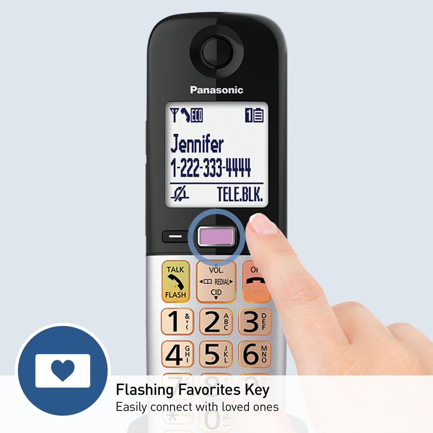 Panasonic Cordless Phone, Easy to Use with Large Display & Big Buttons, Flashing Favorites Key, Flashlight, Call Block, Volume Boost, Talking Caller
