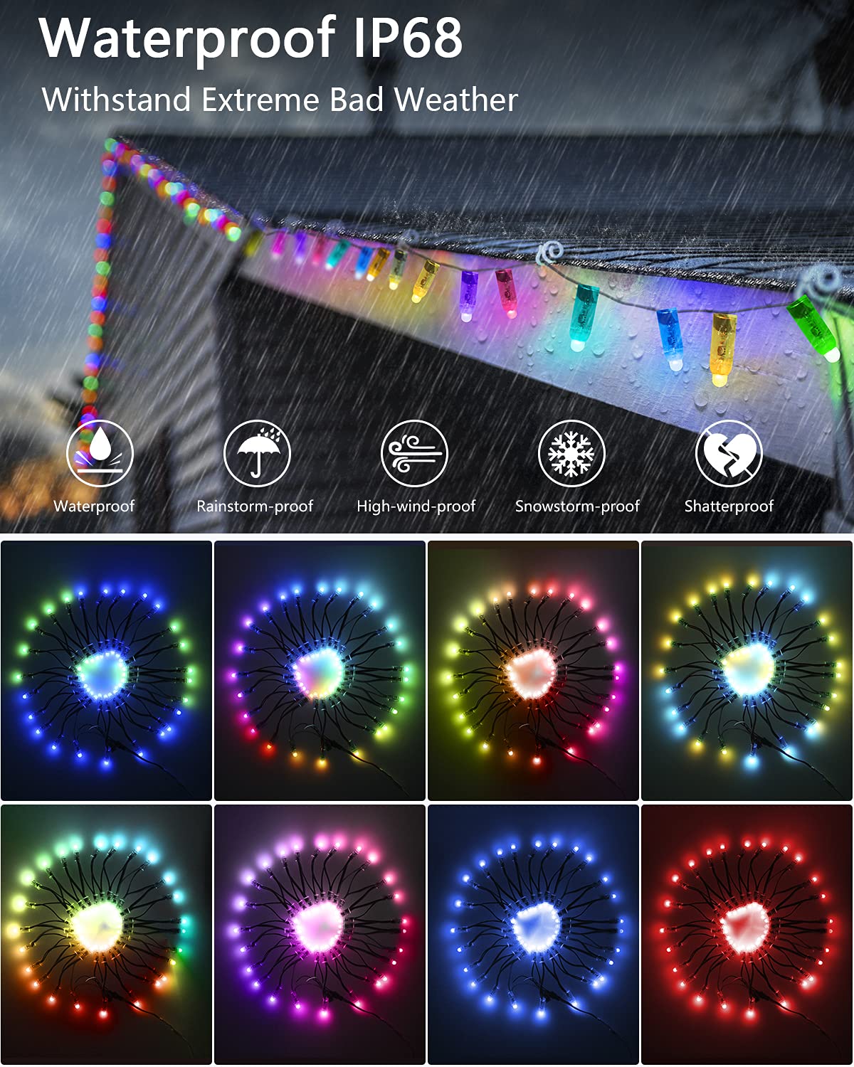 ALITOVE WS2811 RGB LED Pixels Light Individually Addressable 12mm Diffused Full Color Bullet Pixels DC 5V IP68 Waterproof 500pcs for Outdoor LED