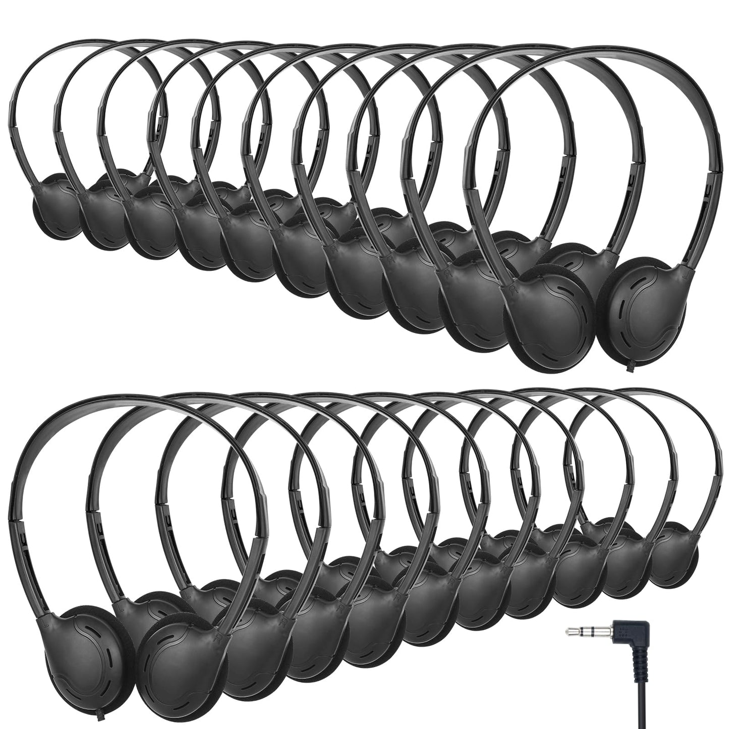 TJZXGUI Headphones Bulk for Classroom School Students 20 Pack Class Set Headphones for School Students Teenagers Boys Girls 3.5mm Jack (Black)