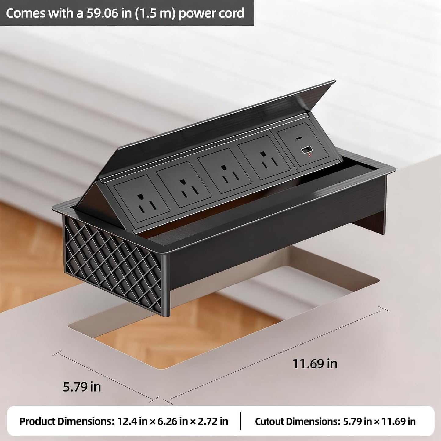 DEMER Conference Table Power Outlet PD18W Type-C Fast Charging Table Hub Connection Box with 4AC Outlets and USB Port for Conference Room Kitchen