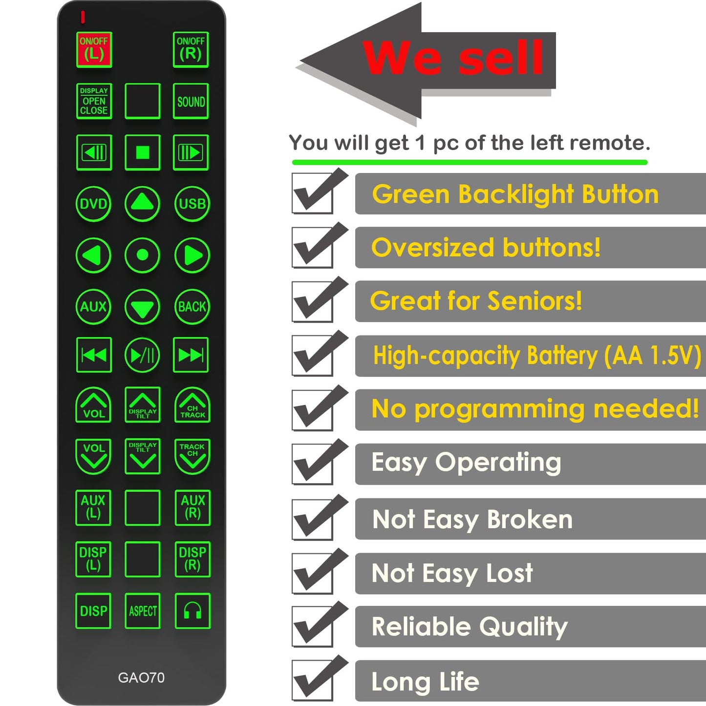 Replacement Remote Control for Infiniti QX56 Rear Entertainment DVD 2011 2012 282981LA0A 28298-1LA0A