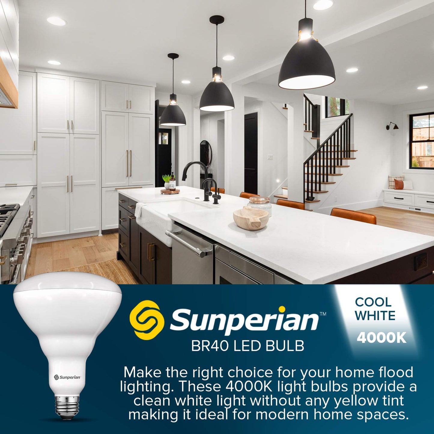 SUNPERIAN 6 Pack BR40 LED Light Bulbs, 13W=85W, 4000K Cool White, 1400 Lumens, Dimmable Flood Light Bulbs for Recessed Cans, Enclosed Fixture Rated