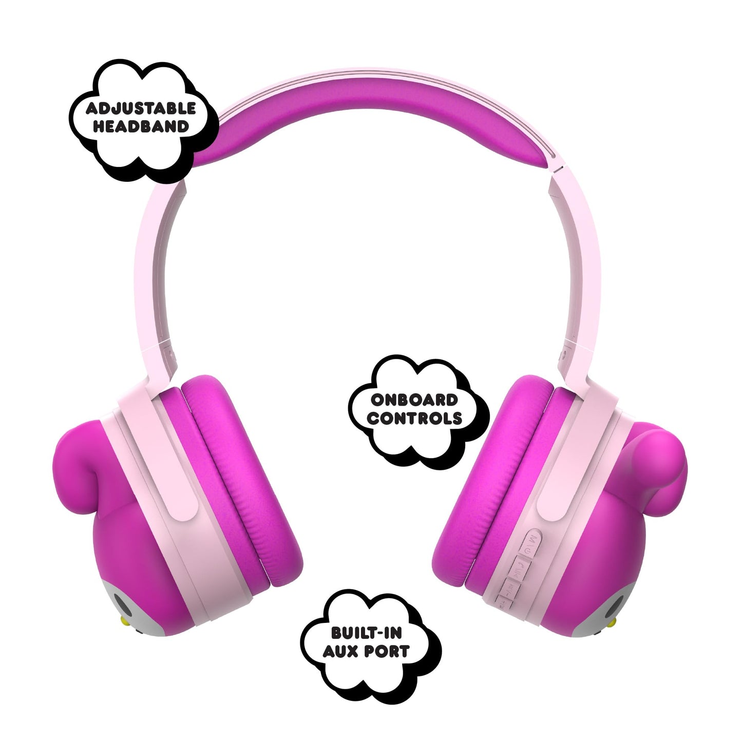 Hello Kitty 2-in-1 Wireless Bluetooth Headphones with Wired Earbuds - Foldable Over-Ear Headset with Built-in Mic, AUX Cable, Adjustable Headband,