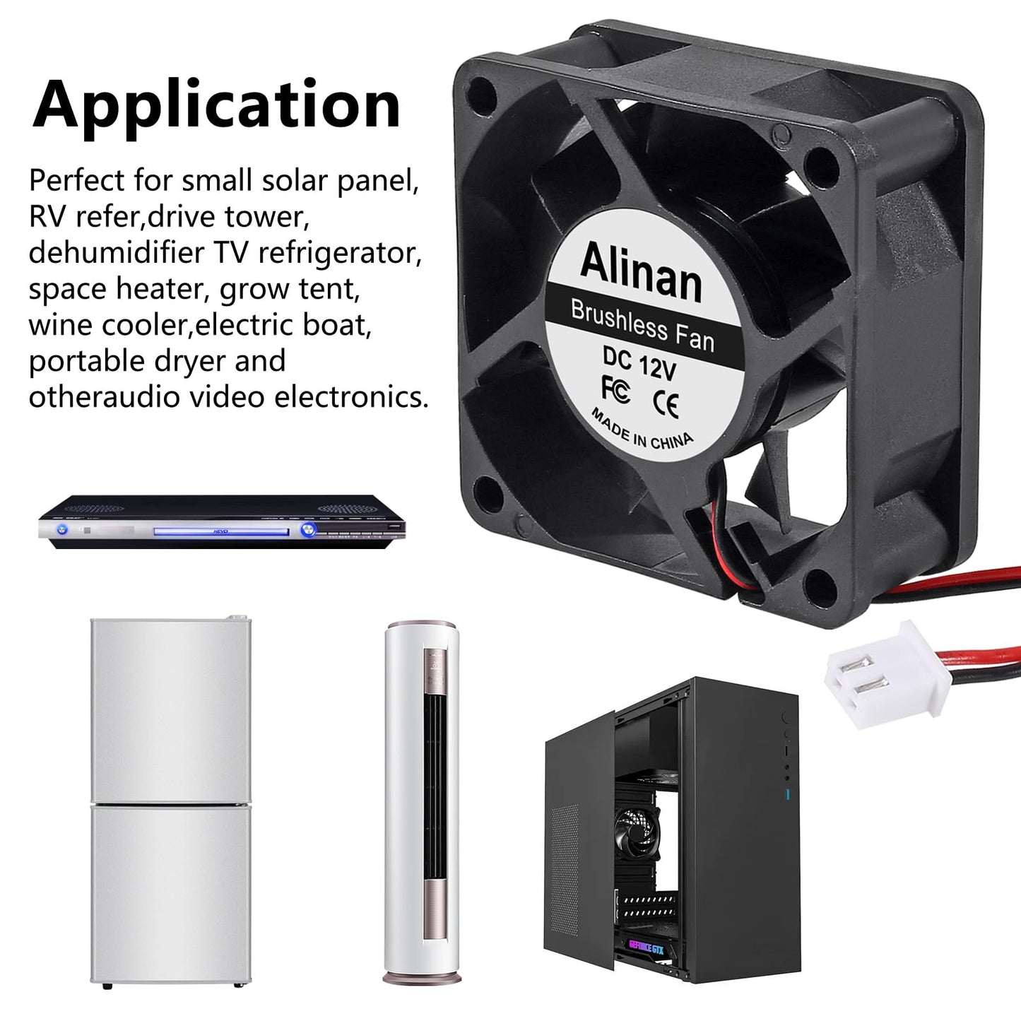 Alinan 4pcs 6025 60mm x 25mm 12V Dual Ball Bearings Brushless Fan 2Pin DC Cooling Exhaust Fan for Radiator DIY Air Exhaust Vent Cooling