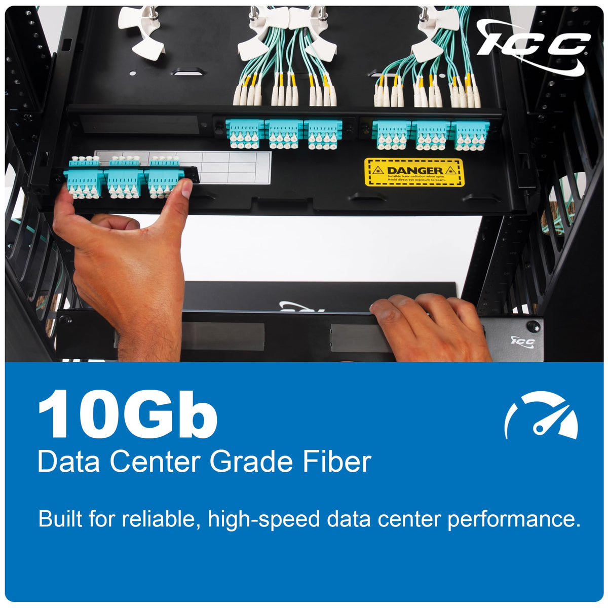 ICC OM3 LC-LC Multimode Fiber Patch Cable, 50/125µm, 10G, 3m, Aqua, 1-Pack