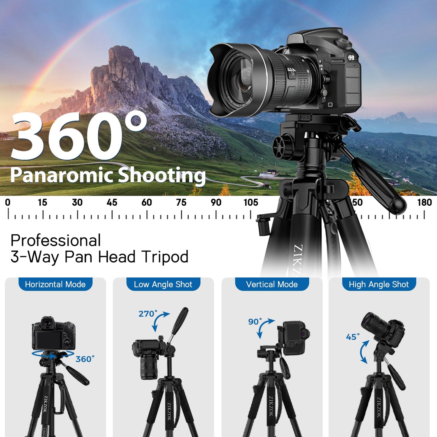 75" Camera Tripod, Aluminum Heavy Duty Camera Stand for ipad Phone, Travel Tripod with/Carry Bag/Phone Tablet Holder, Compatible with Canon Nikon Sony