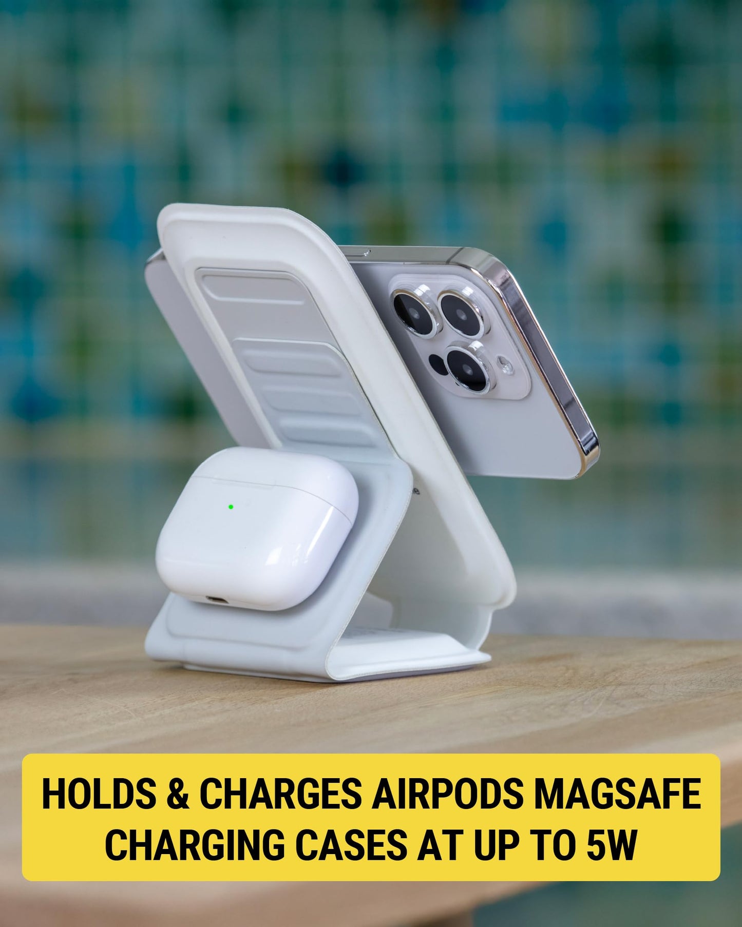 Scosche MSQFG2N1WT MagicMount Travel 2-in-1 Magnetic Dual Wireless Charging Station, Fast Charger Stand w/Foldable Flat Pad, Compatible with MagSafe