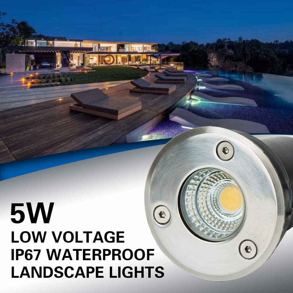 ELEGLO Low Voltage Landscape Lighting,LED Well Light Outdoor 12-24V AC/DC In-Ground Lights IP67 Waterproof Warm White Paver Lights with Wire Connector