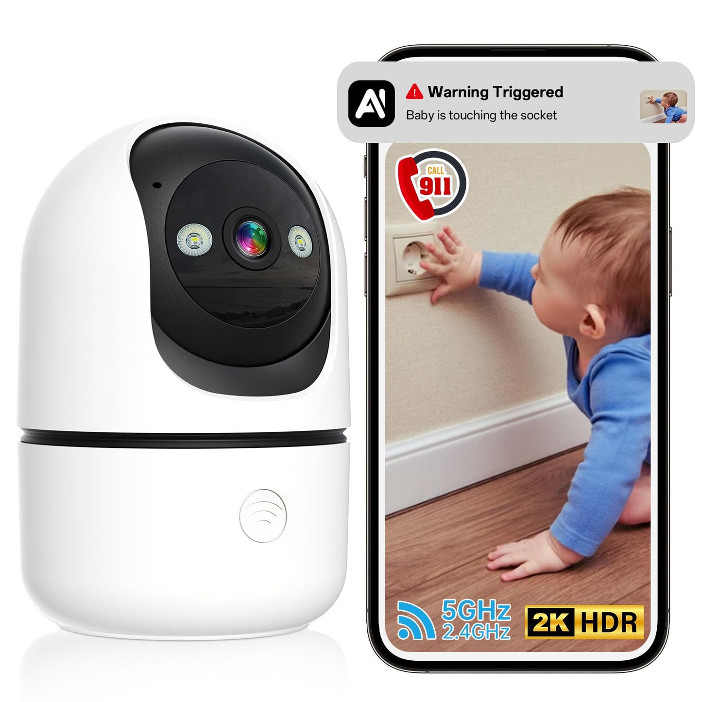 Indoor Security Camera - 5G&2.4G WiFi Cameras for Home Security Indoor 911 Alert, 2K 360°Pan/Tilt AI Motion Detection Nanny/Baby/Pet/Dog Camera