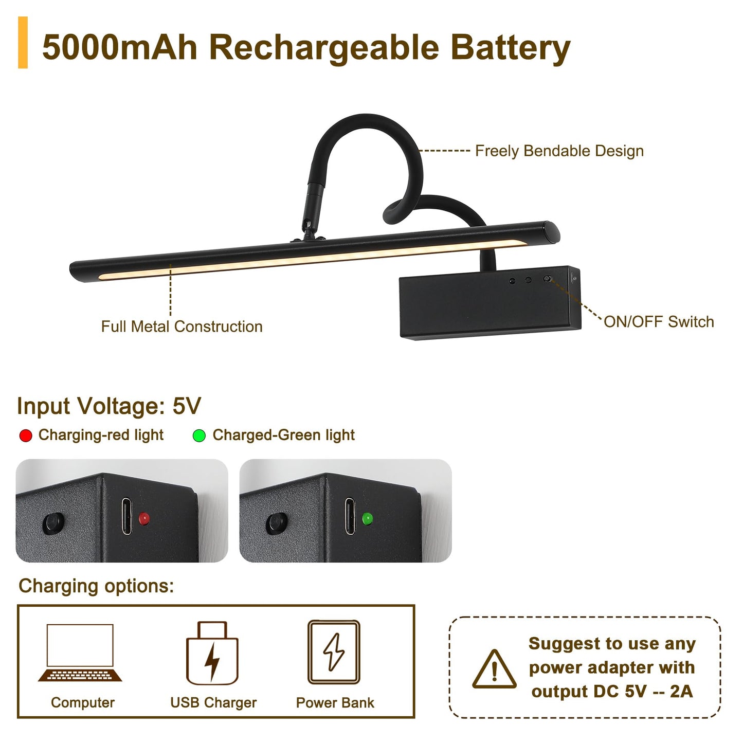 JOOSENLUX Wireless Picture Light with Remote Control Battery Powered Art Light 15.75 Inch Black Gallery Light Dimmable and Timer Function