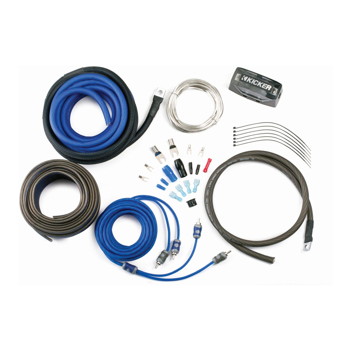 Kicker 46CK8 K-Series Complete 8-AWG Amplifier Connection Kit W/ 2-Channel RCA Interconnects & 46QI46 Q-Series 4-Channel RCA Interconnects, 6.0 Meter