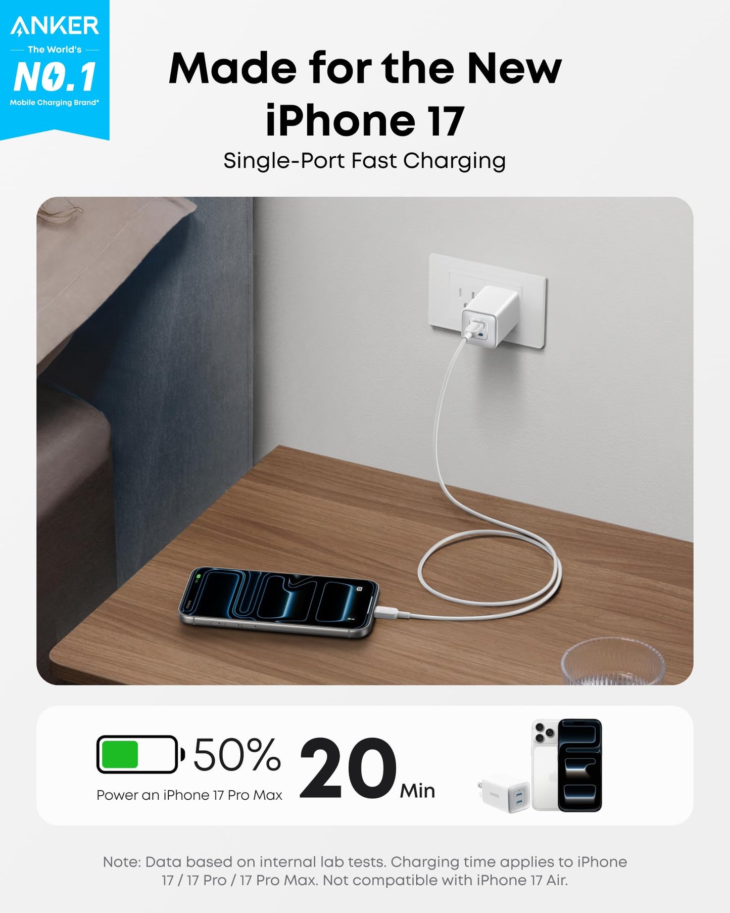 Anker Nano 47W Fast Charger USB C, 2-Port Compact Foldable USB C GaN Charger for iPhone 17/16, Galaxy, Pixel, Compatible with MagSafe (White)
