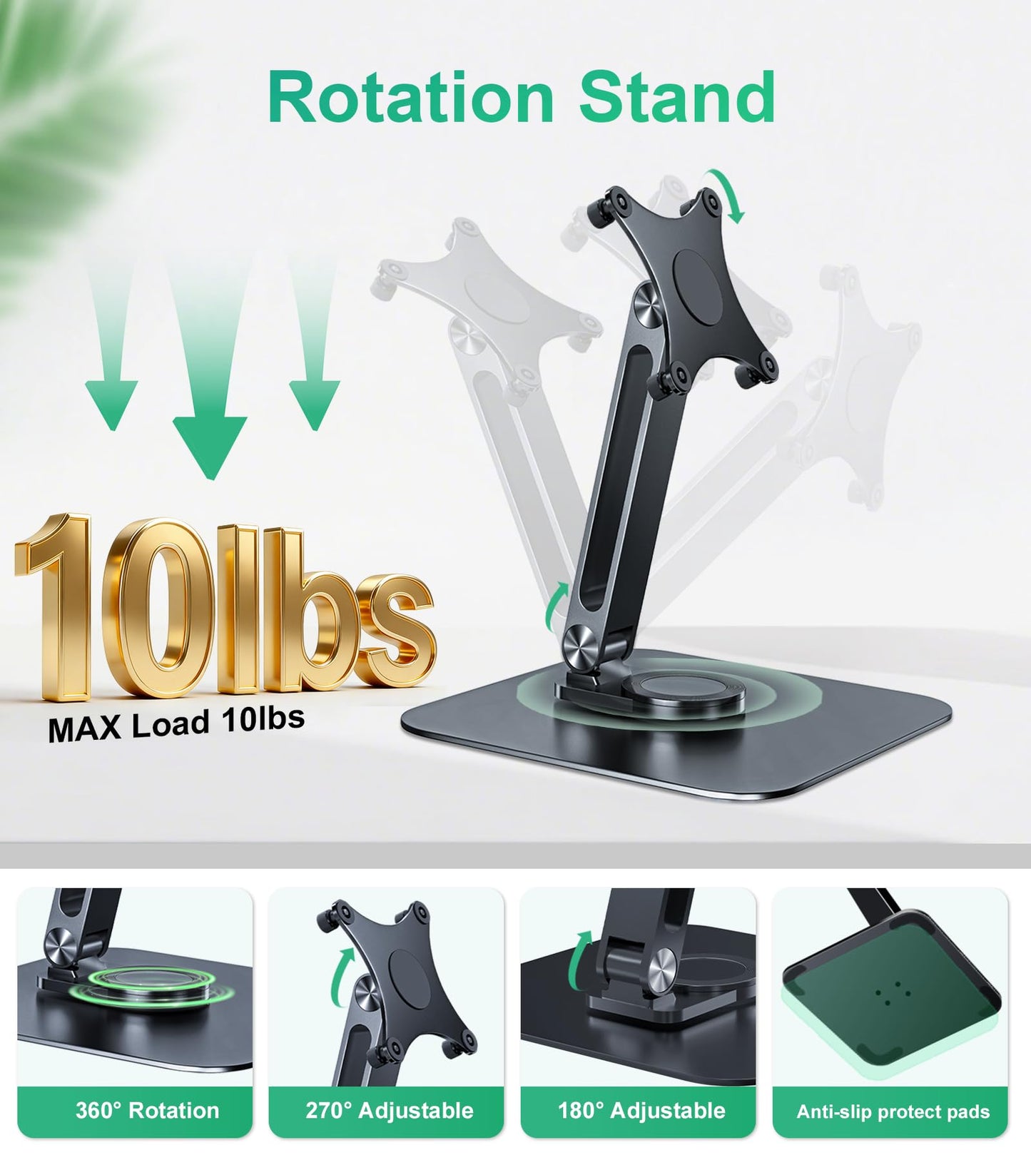 Forzola Portable Monitor Stand VESA 75x75mm Holes M4 Anti-loss Screws, Aluminum Alloy Base, Fits 7" to 18.5" Inch Small Monitors, Black Desk Mount
