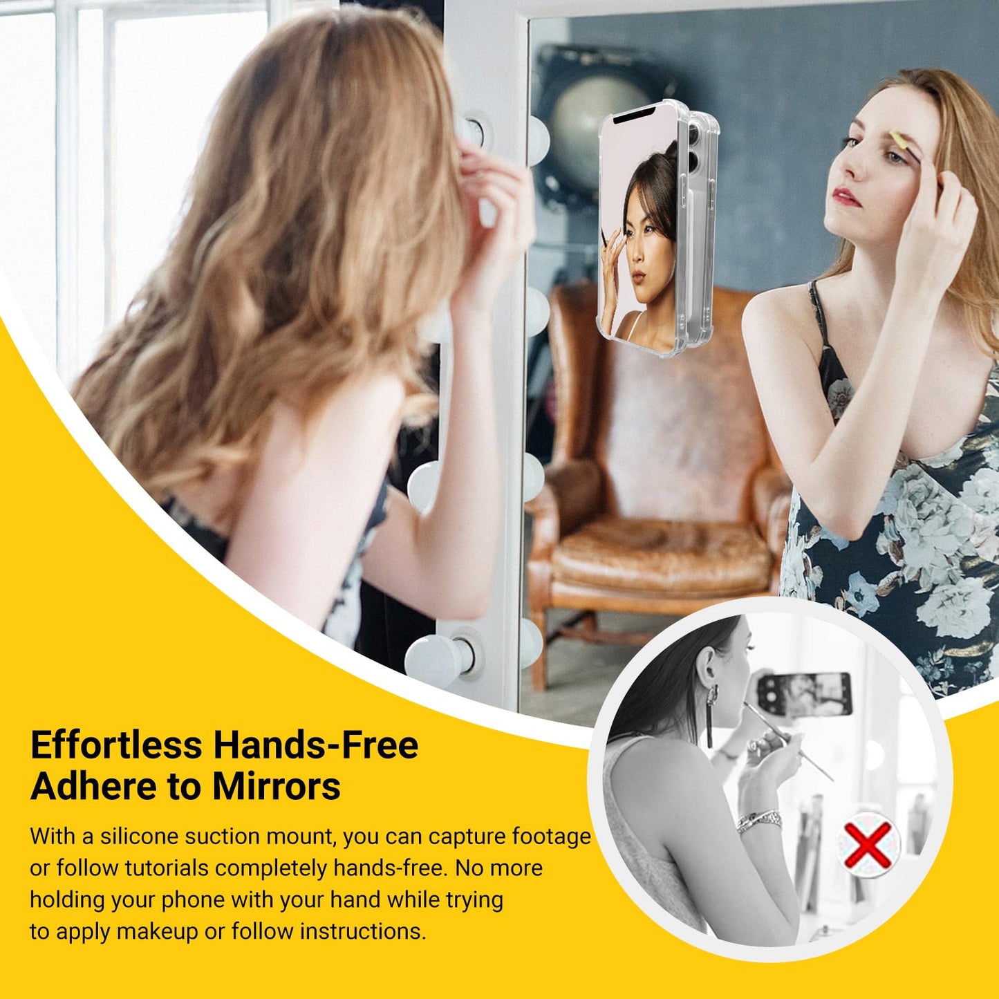Anteel Double-Sided Silicone Suction Phone Case Mount, Enhanced Suction Cup Power and Thickened Grip for Selfies and Videos, Durable, Hands-Free Non