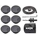 KATA 6-Pack Desk Grommet 2 Inch (50mm) Wire Cord Cable Desk Hole Cover with Bi-Metal Hole Saw Kit and Cord Wire Wrap Coiled Tube Sleeve Management, 2M