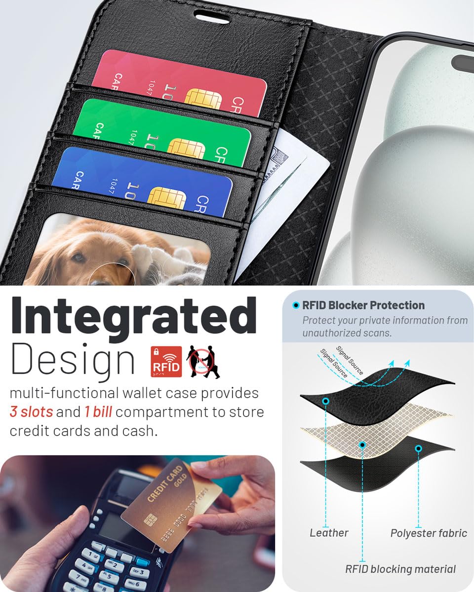 OCASE for iPhone 17 Wallet Case, PU Leather Flip Cover with Card Holder, RFID Blocking, Kickstand, Magnetic Closure, Protective Phone Case for iPhone