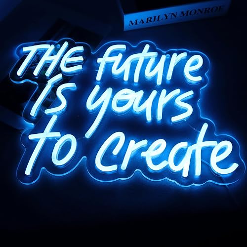 WonderfulLife The Future is Yours to Create Neon Sign for Wall Decor Suitable for Office Man Cave or Bedroom,Fresh Azure Letters Lights can Calm Your
