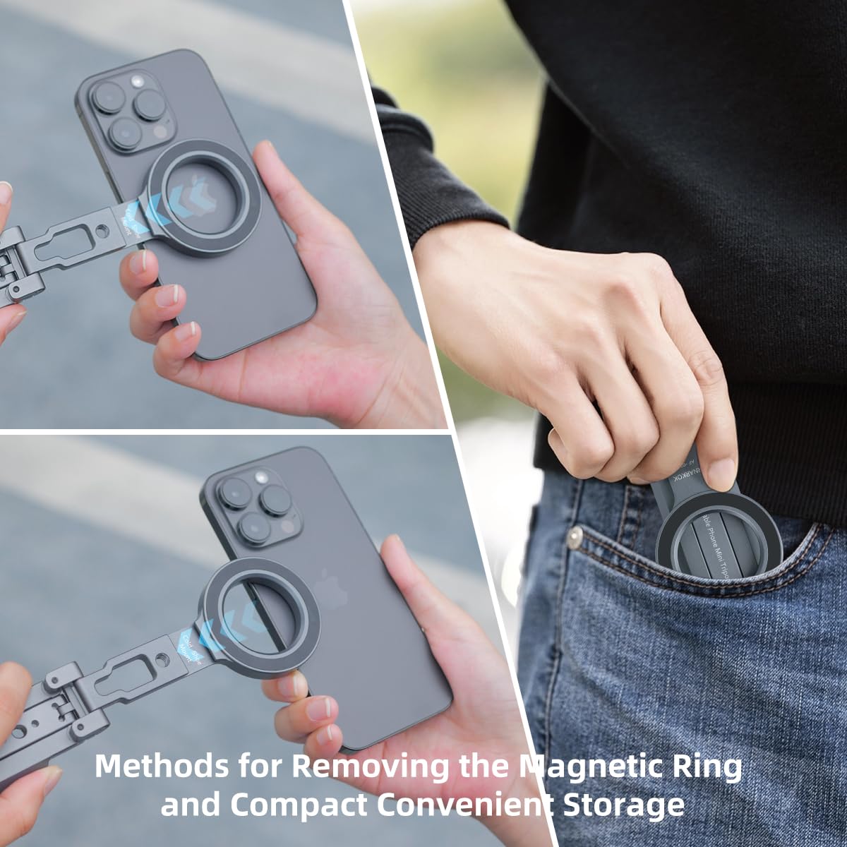 Dual Magnetic Phone Mount Magsafe Pocket Foldable Mini Tripod Magnetic Phone Holder for Smart Phone,All 3 Legs Magnetic,Gym Essentials,Magnetic Phone