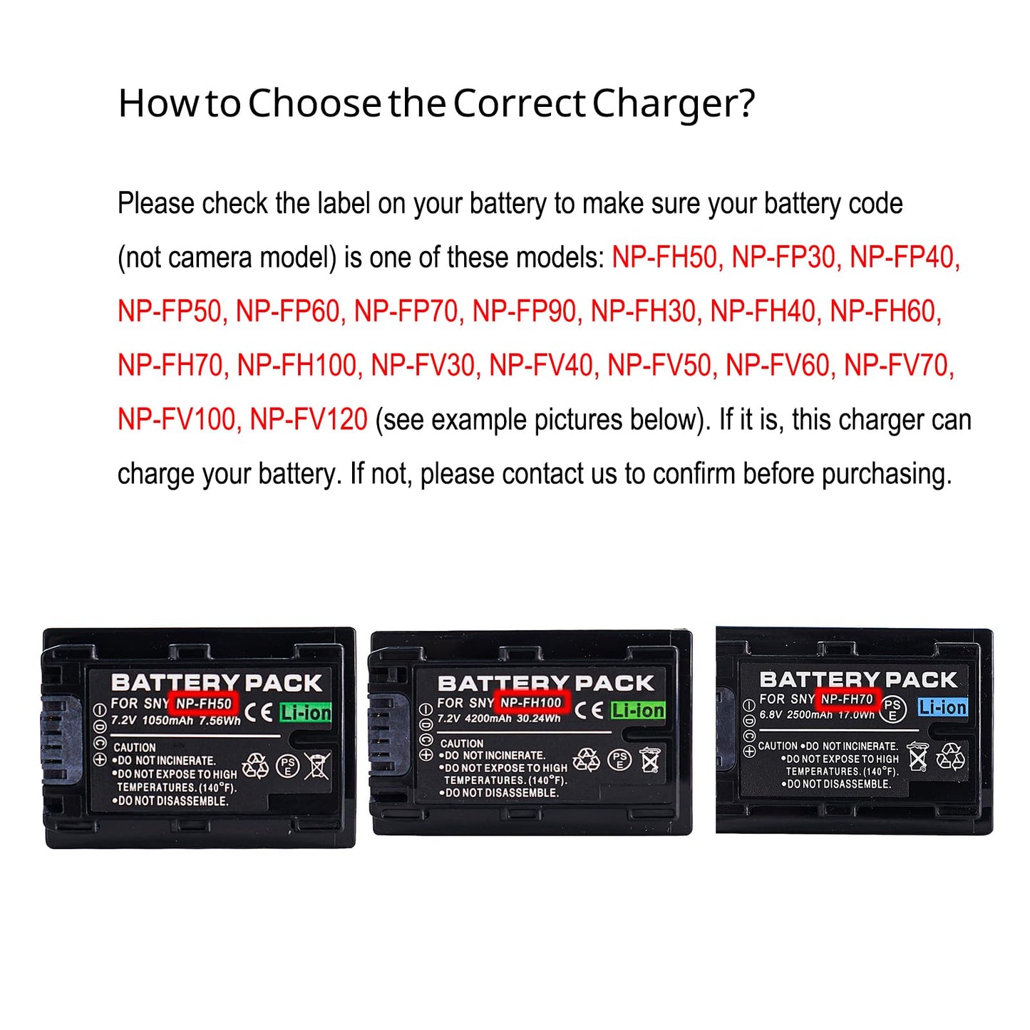 NP-FH50 Battery Charger for Sony NP-FP30, NP-FP40, NP-FP50, NP-FP60, NP-FP70, NP-FP90, NP-FH30, NP-FH40, NP-FH60, NP-FH70, NP-FH100, NP-FV30, NP-FV40