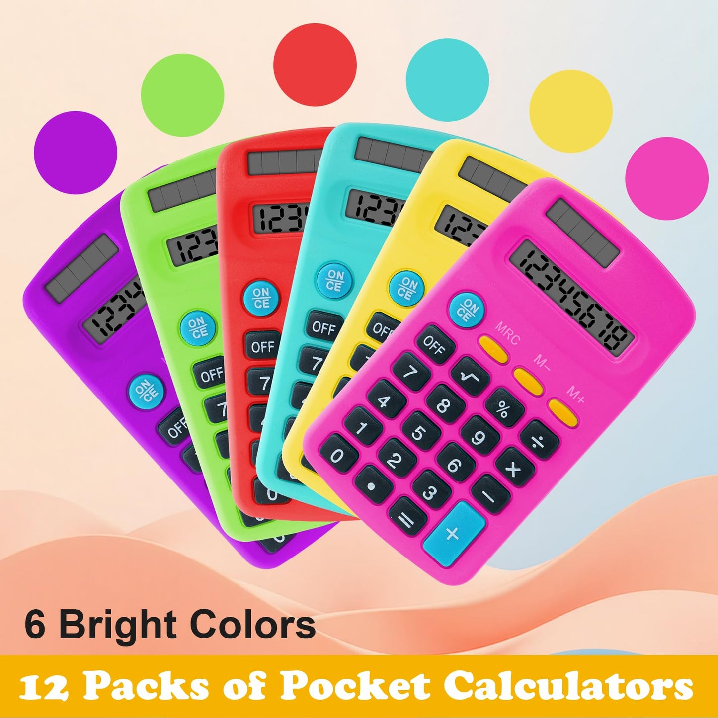 Enjamyo 12 Pieces Pocket Calculators,Pocket Mini Calculators,8 Digit Display Basic Calculator,Solar Battery Dual Power Function Calculator