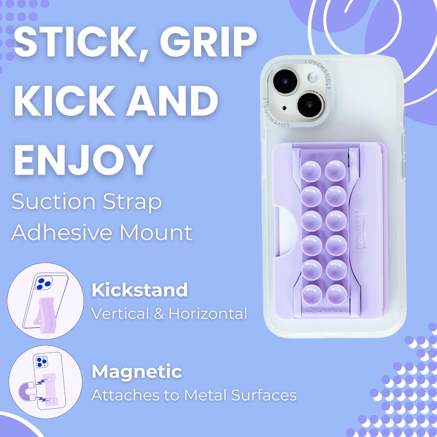 LOVEHANDLE Suction Phone Wallet with Kickstand and Adapter Ring for MagSafe - Magnetic Card Holder -Wireless Charging Compatible - Strong Suction Grip