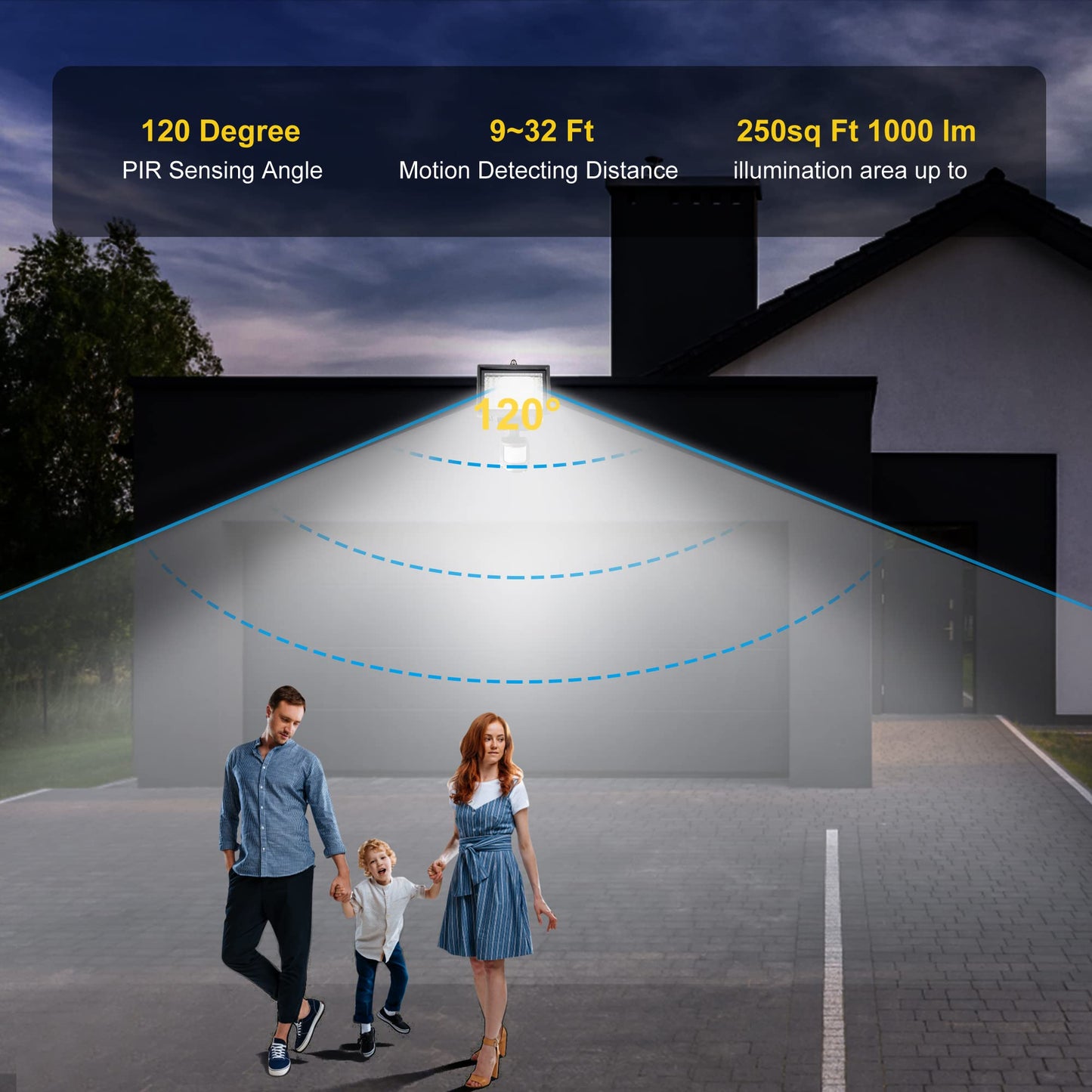 SUNLONG Solar Motion Lights Outdoor Waterproof Motion Sensor Outdoor Lights Digital Adjustable PIR Security Lighting for Front Door Patio Deck Pathway