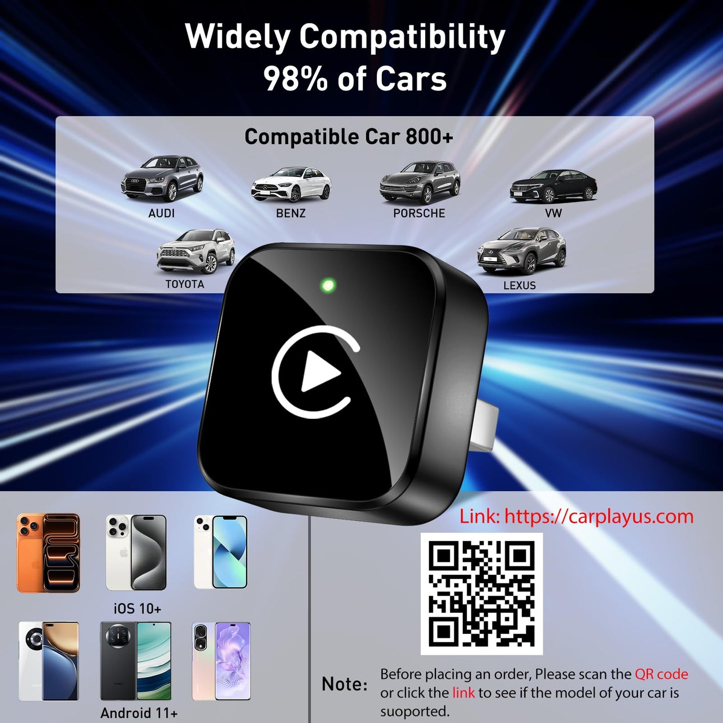 iGENJUN Wireless CarPlay Adapter 2026 Upgrade Mini Design, USB/USB-C Plug & Play Converts CarPlay to Wireless - Easy Use Fast Stable Connection Car