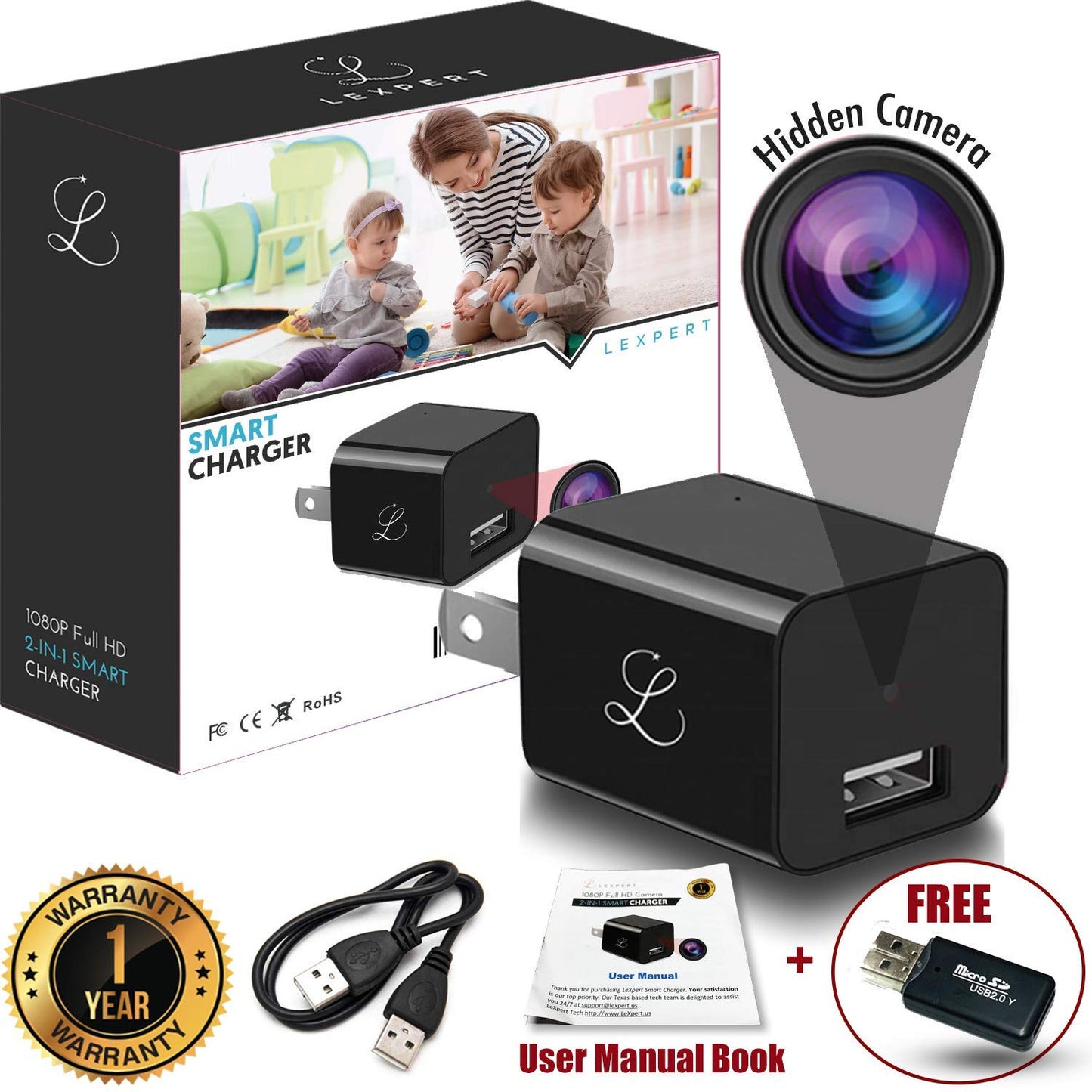 LEXPERT Full HD Dome Camera - Premium Reliable 1080p Pet Cam with Motion Detection - Easy No-WiFi Setup & Data Protection - Ideal for Pet Nanny Use
