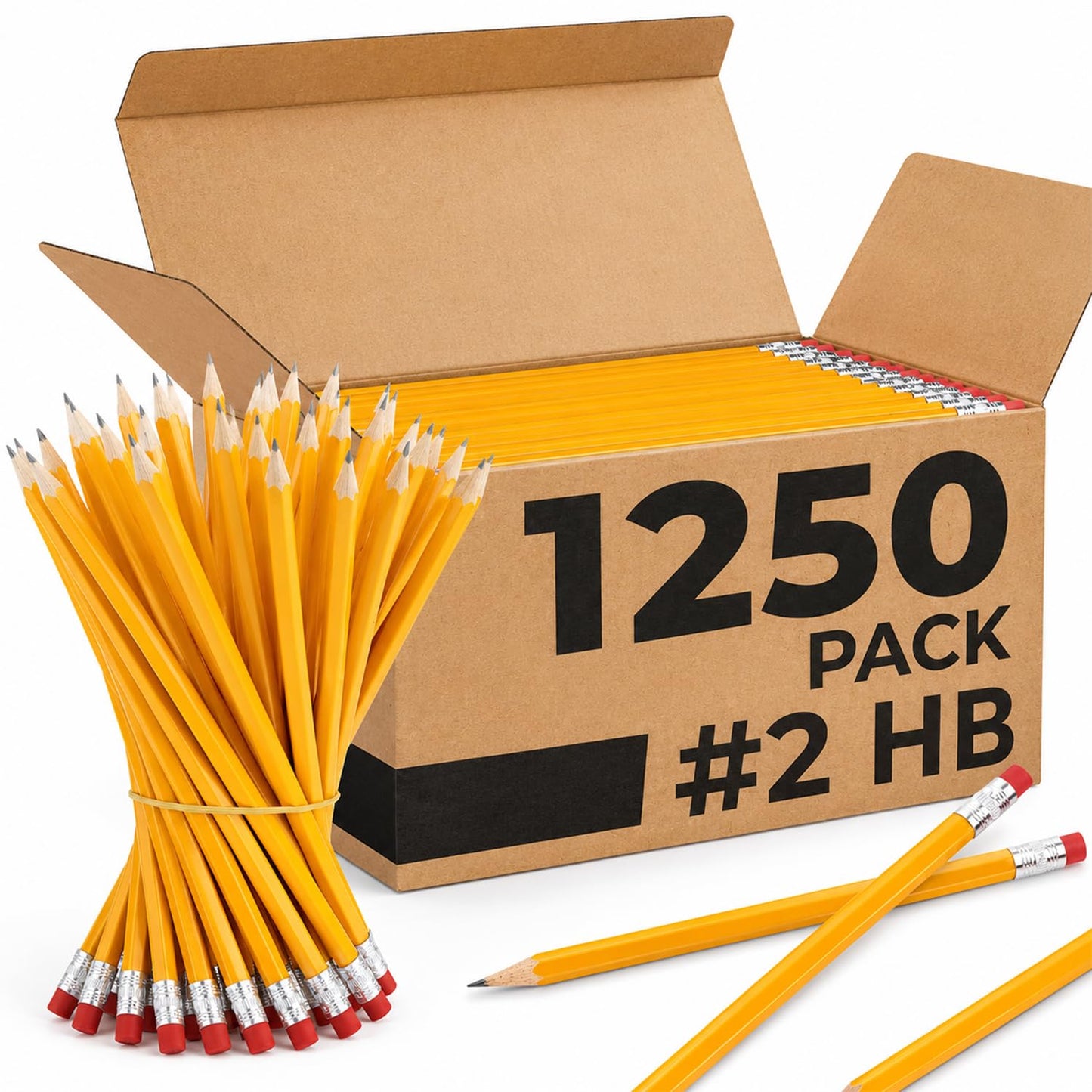 Rosmonde Pencils Bulk, 1250 Pack, Yellow Pencils, Pre Sharpened #2 Pencil