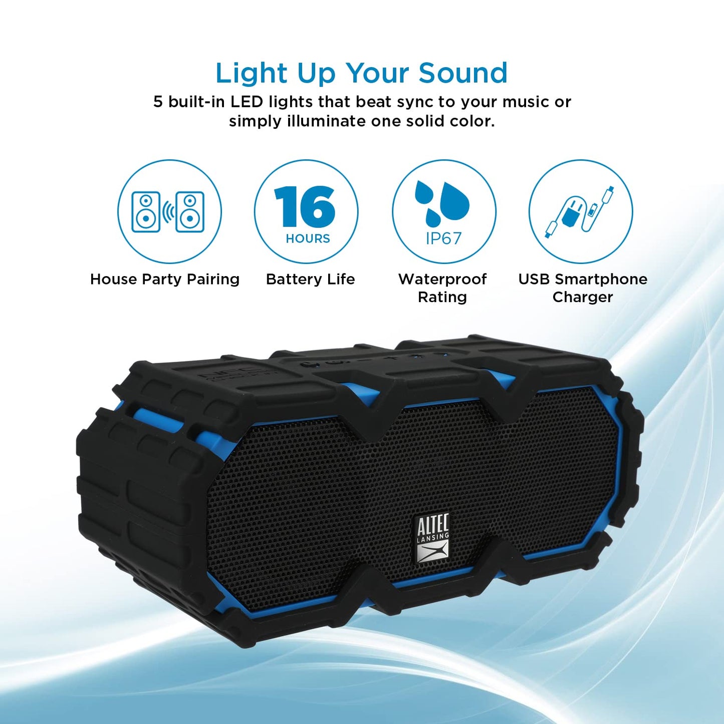 Altec Lansing LifeJacket Mini - Waterproof Bluetooth Speaker with Lights, Portable Wireless Speaker for Pool, Beach, Hiking, Sports, Camping, 16 Hour