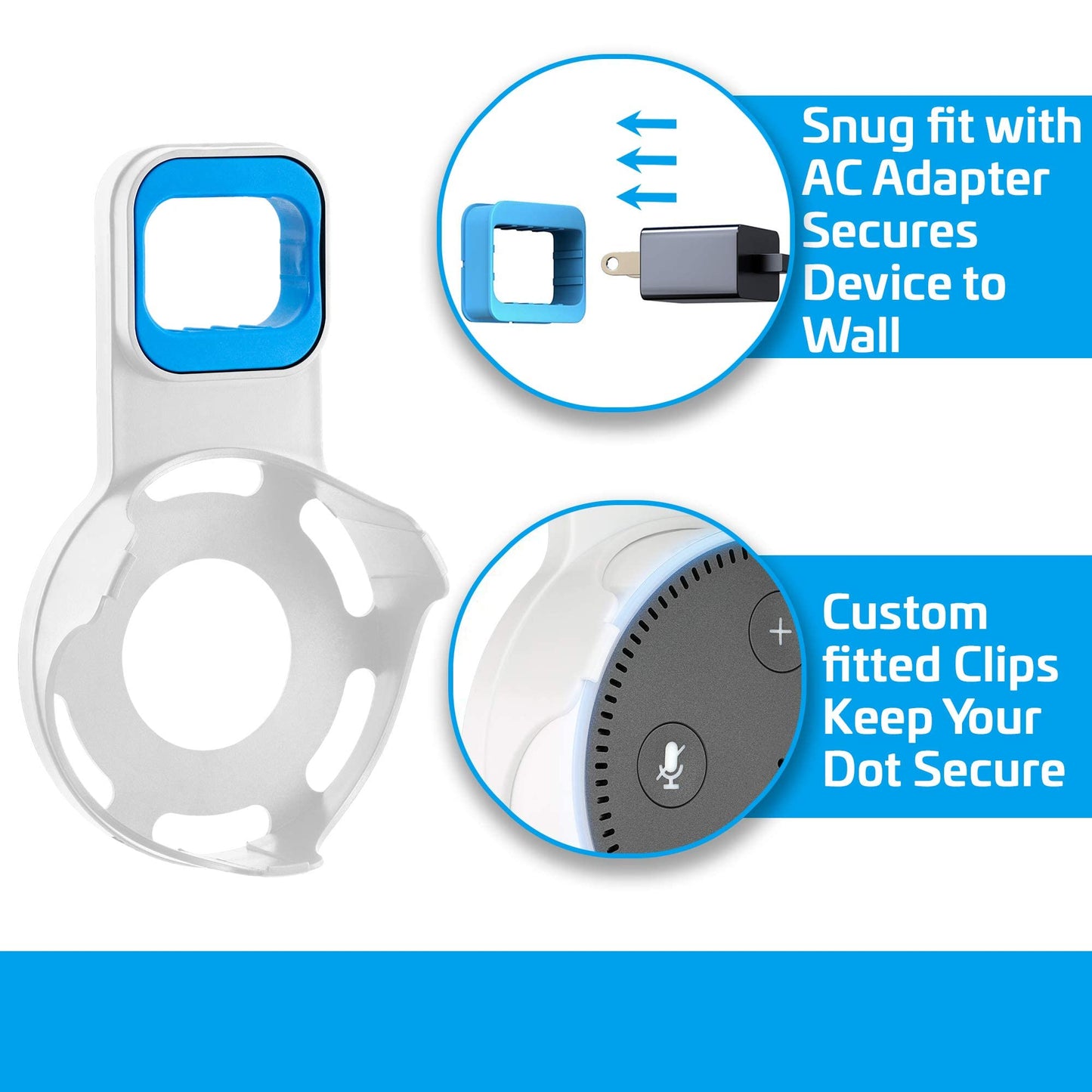 Coby Echo Dot Wall Mount 2nd Generation with Cable Management, Alexa Outlet Holder Stand with Charging Cable, Space Saving Smart Speaker Mount for