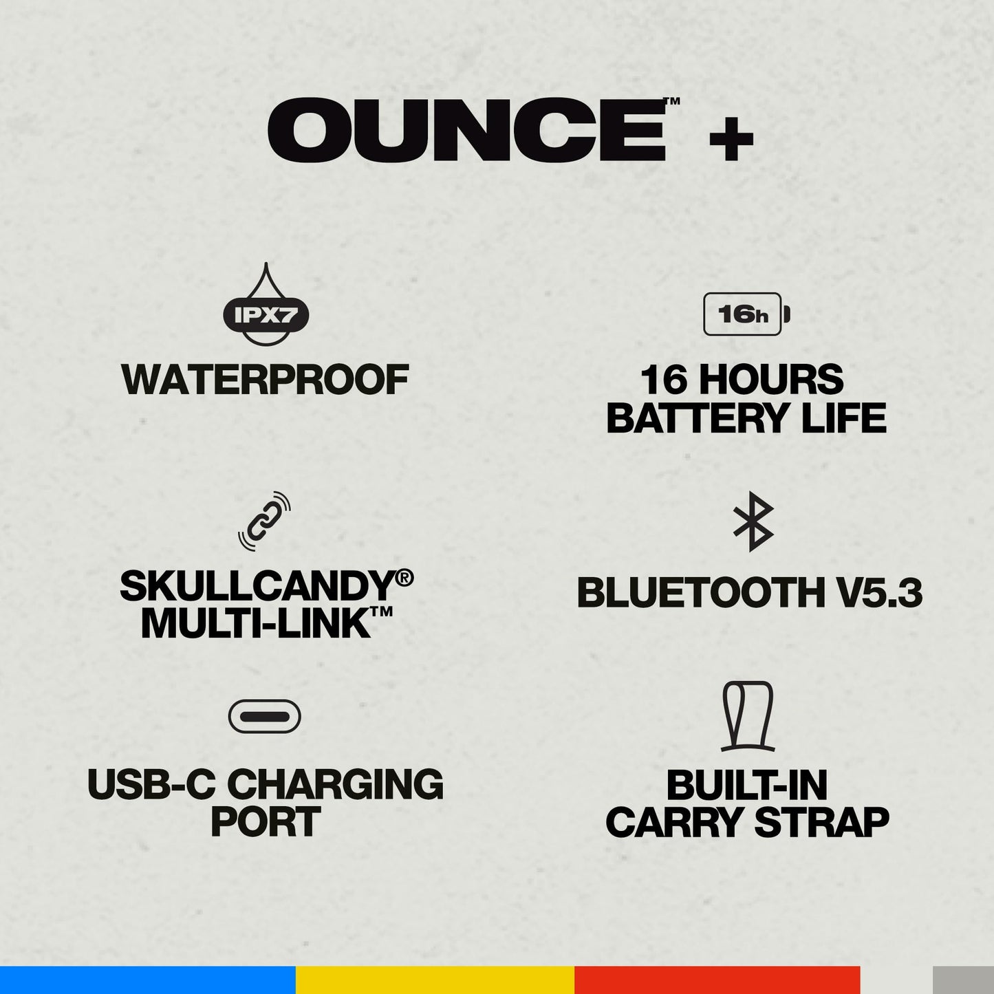 Skullcandy Ounce+ Wireless Bluetooth Speaker - IPX7 Waterproof Mini Portable Speaker with 16 Hour Battery, True Wireless Stereo, and Ballistic Nylon