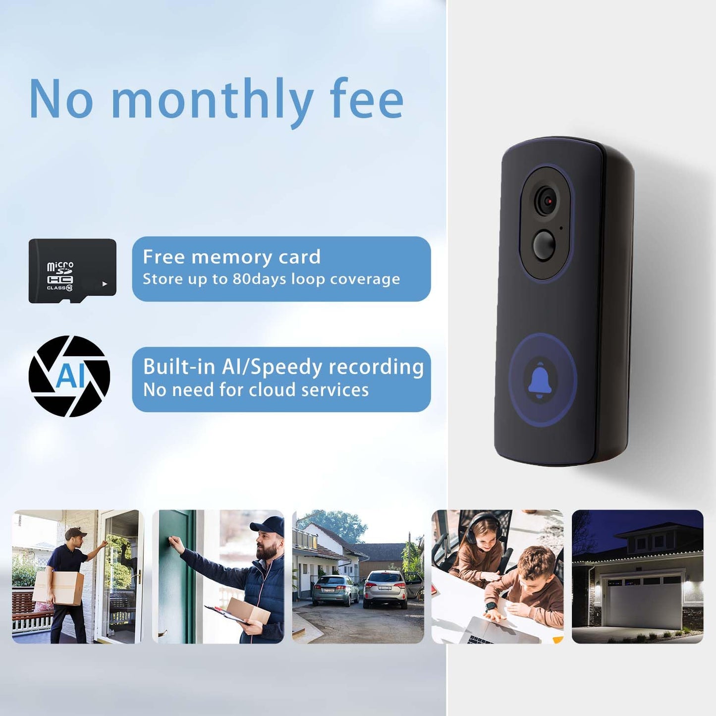 XMSLSPKJ WiFi Camera Outdoor Wireless,AA Battery Operated Security Camera,2 Year Battery Life,No Subscription,Built in Sd Card and Ai Detection