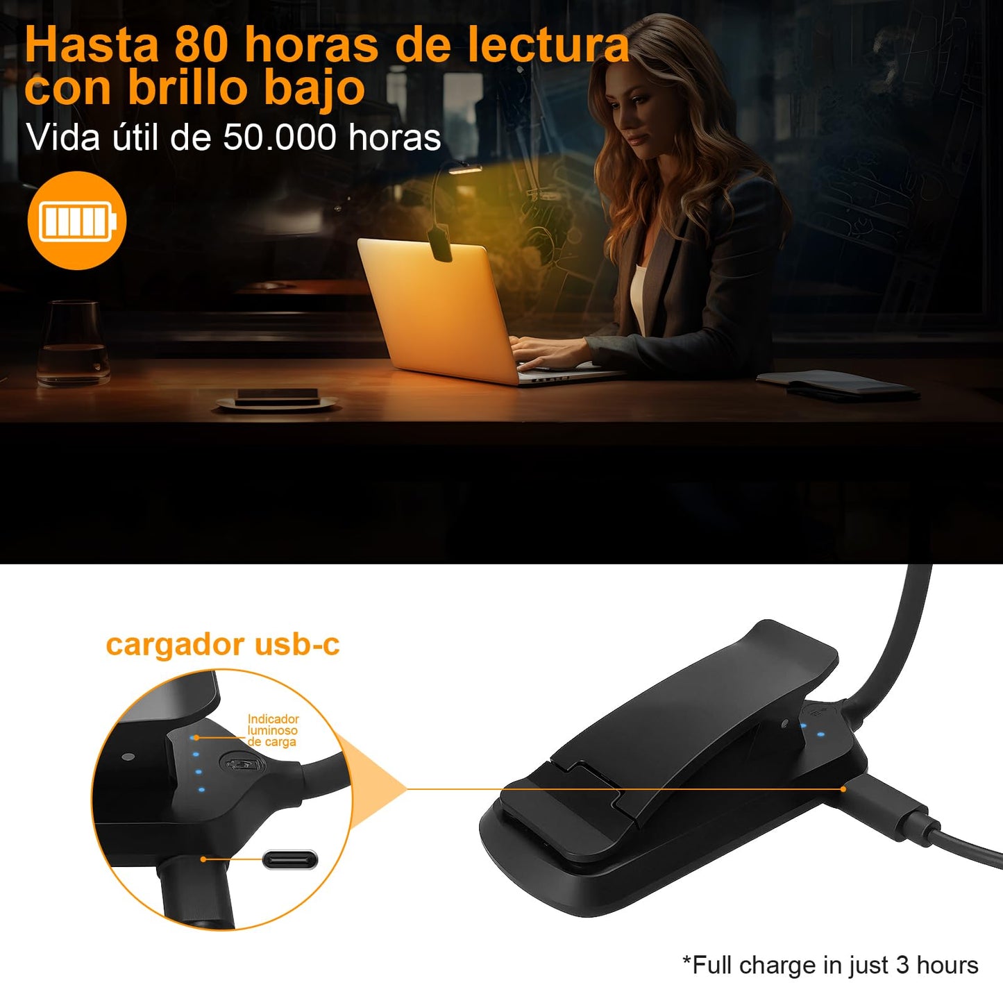 karidi Rechargeable 24 LED Book Light for Reading, 360° Flexible Gooseneck, 5 Color Tones, Clip-on for Books/Tablet/Bed, USB-C, 80H Glare-Free Eye