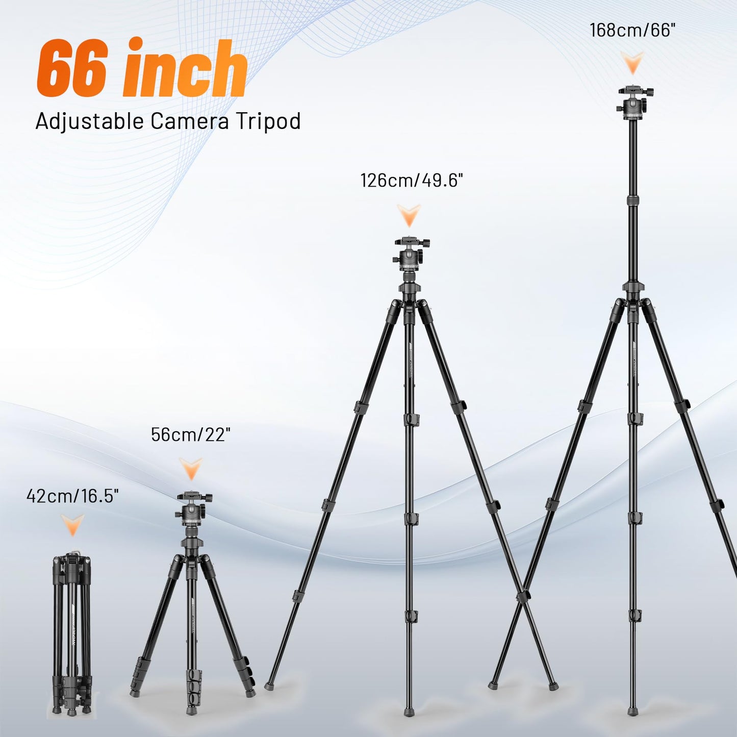 JOILCAN 66" Camera Tripod, Lightweight Travel Tripod with 360° Ball Head & Phone Holder, 22lbs Max Load for DSLR, Camera, Phone, Video & Photography