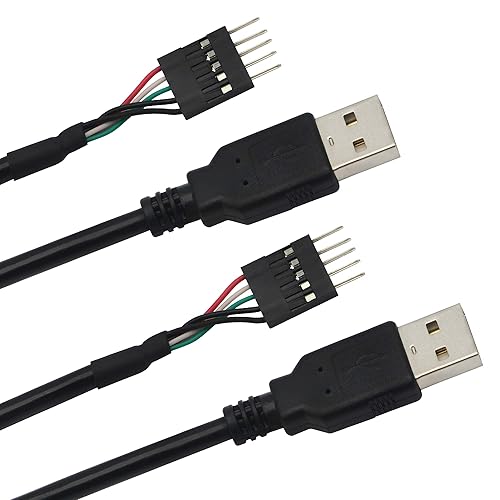 GINTOOYUN 5 Pin Motherboard Header to USB A, Dupont IDC 5-Pin to USB 2.0 Male Extender Adapter Cable-2PCS(1FT)