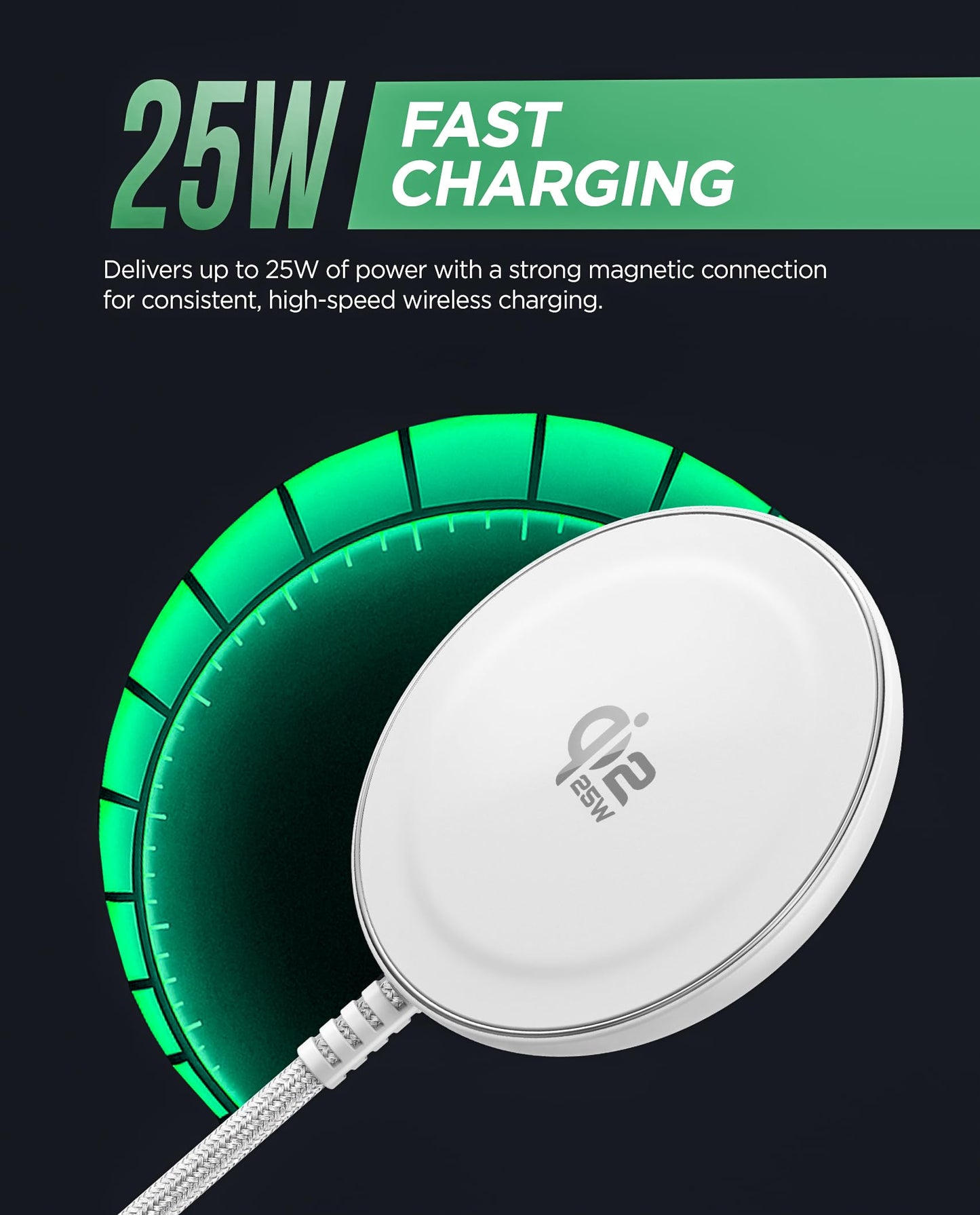 2-Pack Qi2.2 Certified Compatible with MagSafe 25W Wireless Charger - Magnetic Fast Charging Pad with 6Ft Braided Cable, for iPhone and Samsung Phones