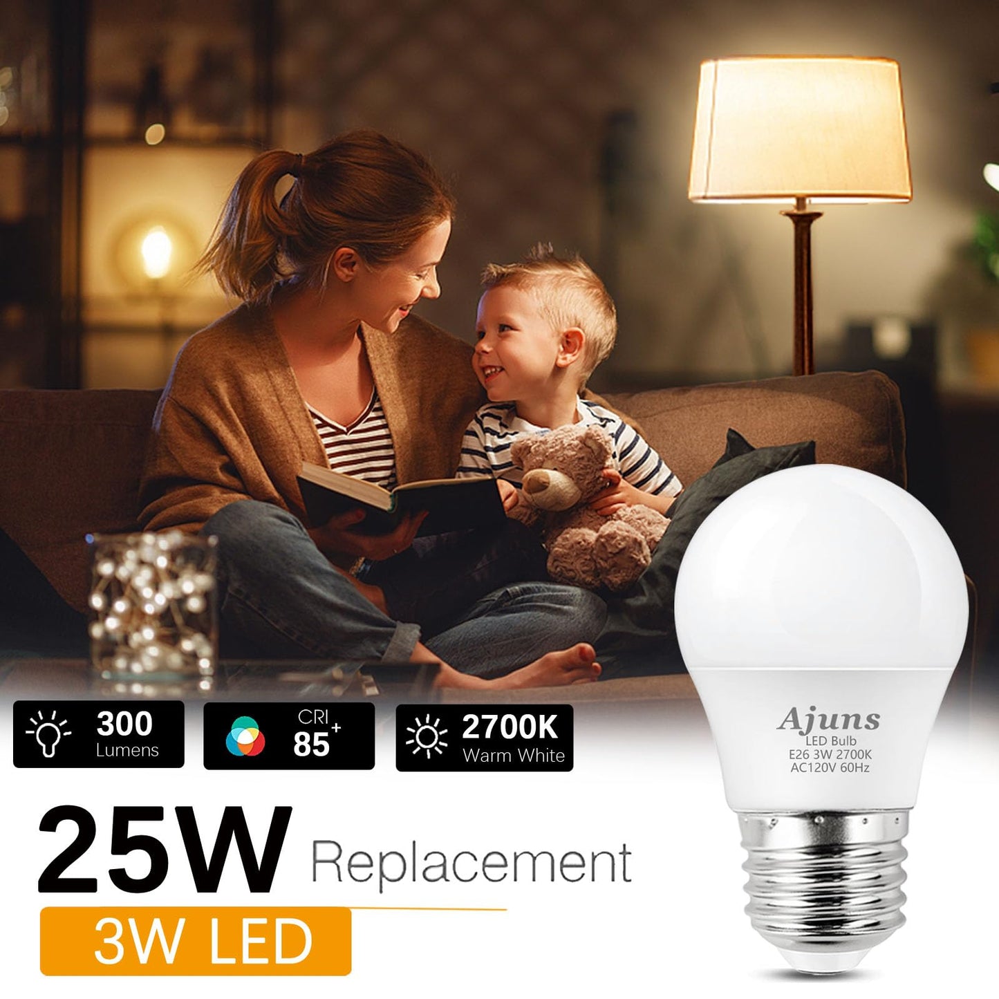 Ajuns LED Bulb 3W 25 Watt Light Bulbs Equivalent A15 120V 25W Bulb 2700K Soft White Low Watt Light Bulb Table Lamp for Bedroom 12Pack