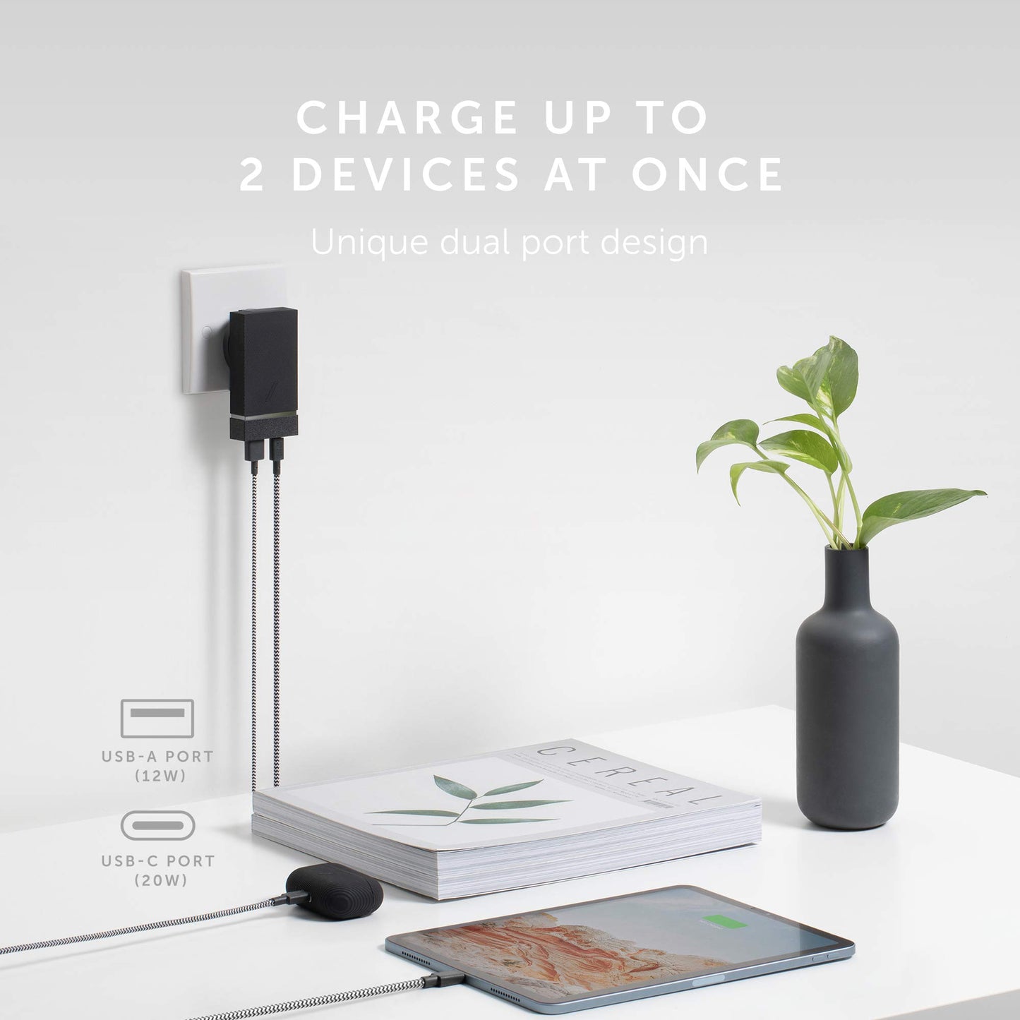 Native Union Smart Charger PD 20W - Power Delivery Enabled Fast-Charging 2-Port USB-A & USB-C Wall Charger - Pocket-Sized Design Includes Travel