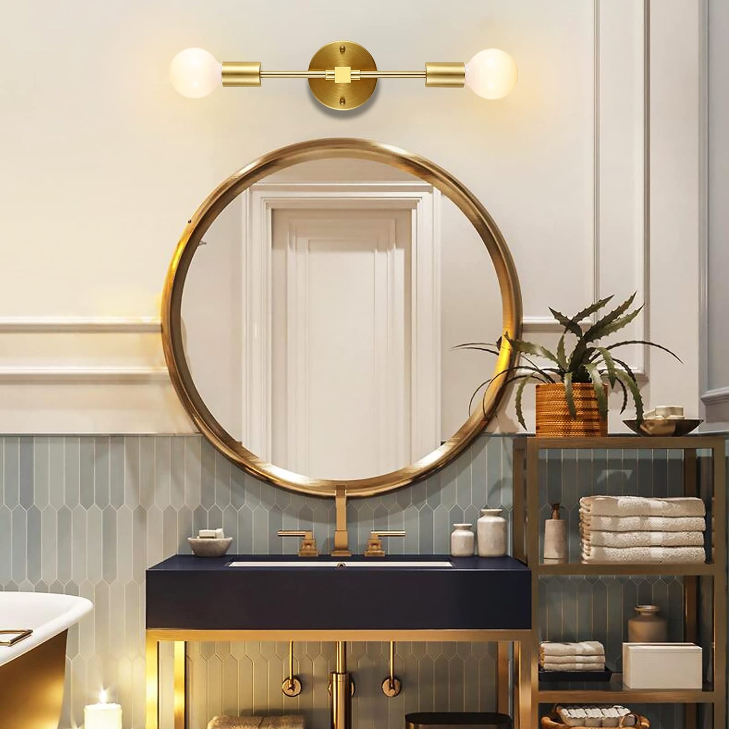BAODEN Brushed Brass Wall Sconce 2 Lights Bathroom Vanity Modern Industrial Wall Lamp Wall Mount Lighting Fixture?Gold Color?