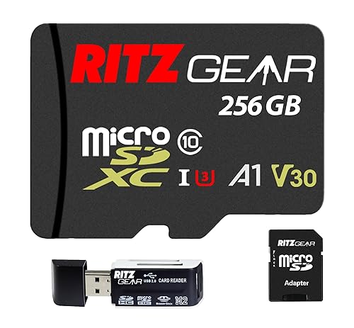 Ritz Gear 256GB Micro SD Card, microSDXC Full HD & 4K UHD, UHS-I, U3, A1, V30, C10-Memory-Card + Adapter & USB-Card-Reader, for Android Smartphones
