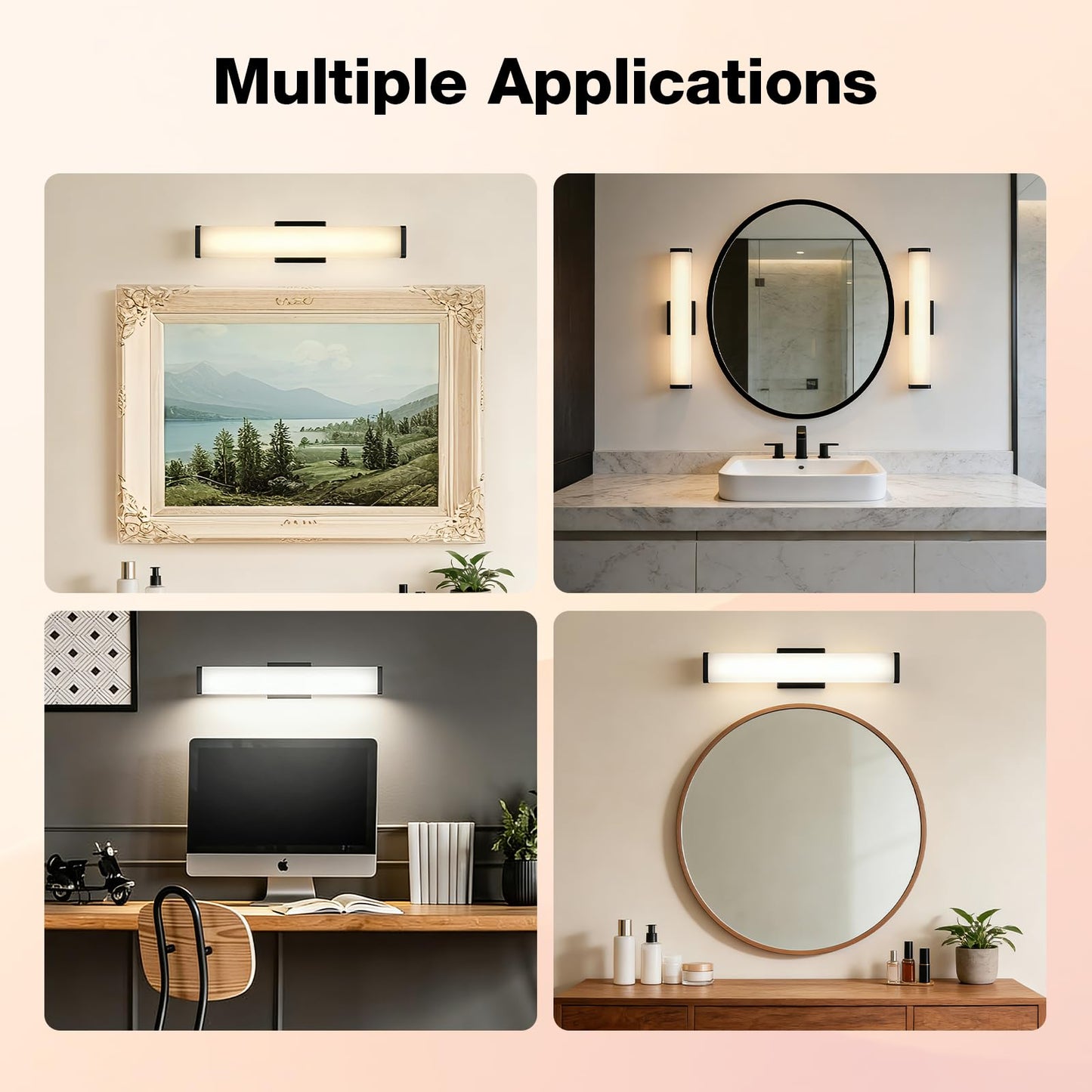LEDVANCE Sylvania 24" Modern Vanity Lights for Bathroom, 22W, 5 Temperature Select (2700K/3000K/3500K/4000K/6000K), Dimmable, Square Shape, Black