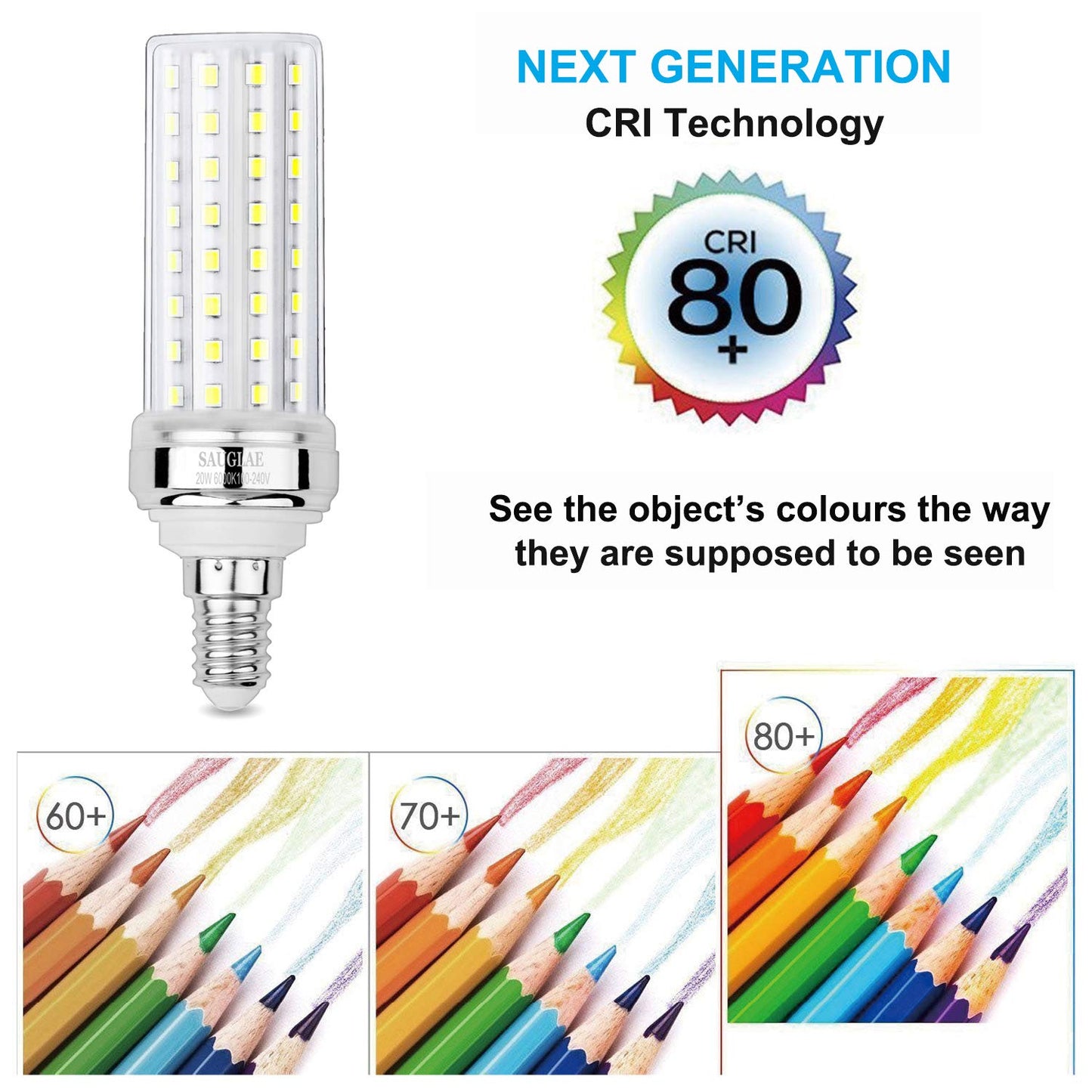 SAUGLAE 20W LED Corn Bulbs, 150W Incandescent Bulbs Equivalent, 6000K Daylight White, Non-Dimmable, 2000Lm, E12 Small Edison Screw Light Bulbs, 3-Pack