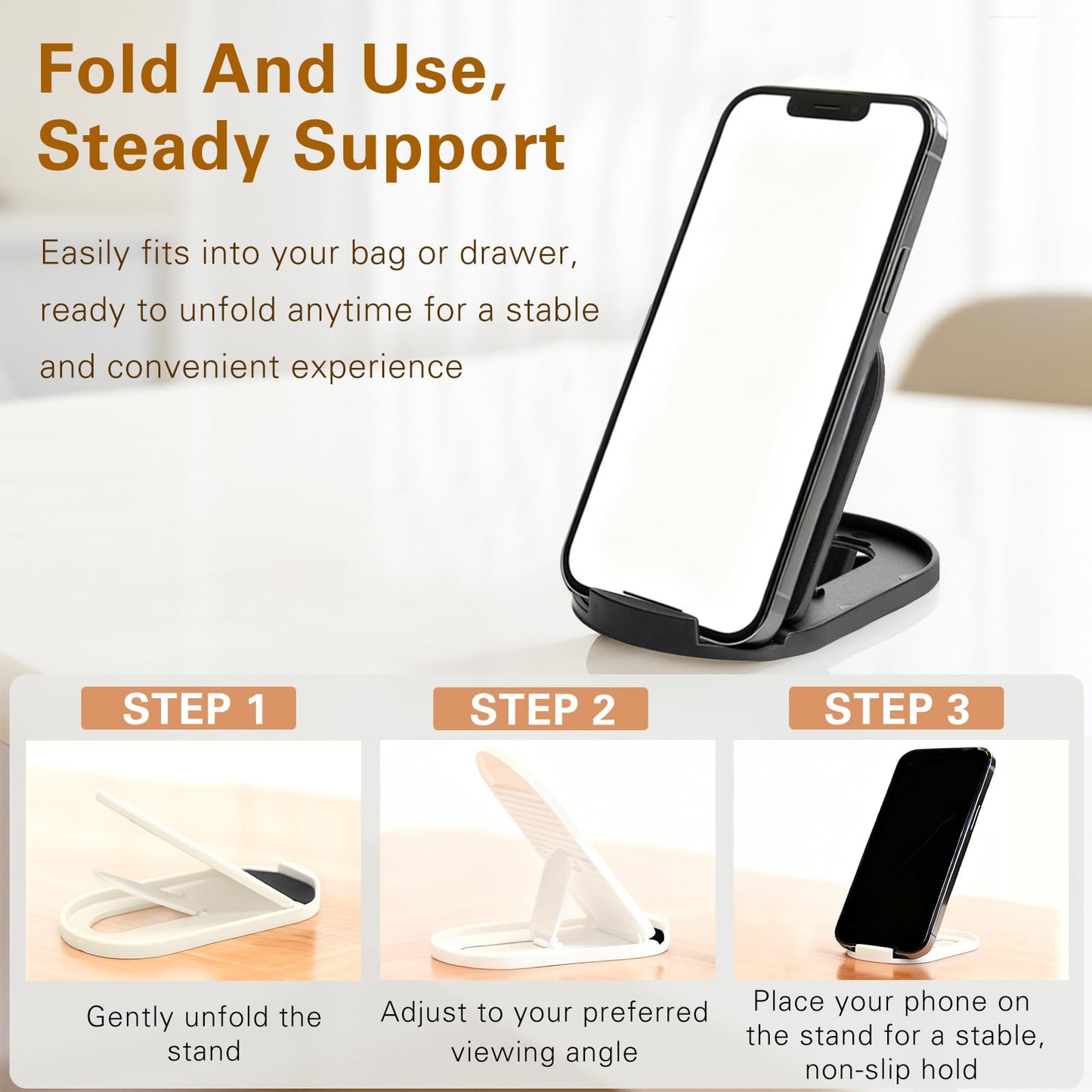 6-Pack Portable Phone & Tablet Stand(Black&White), Foldable Multi-Angle Desk Holders, Adjustable Universal Holder for Samsung Galaxy, iPad, iPhone