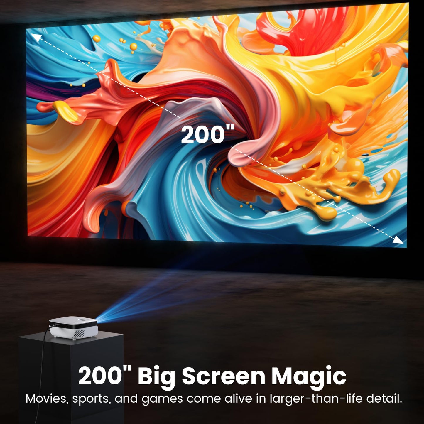 Mini Projector, NICPOW Upgrade Portable Outdoor Movie Projector, 1080P and 200" Supported Small Projector Compatible with TV Stick, Phone, PS5, HDMI